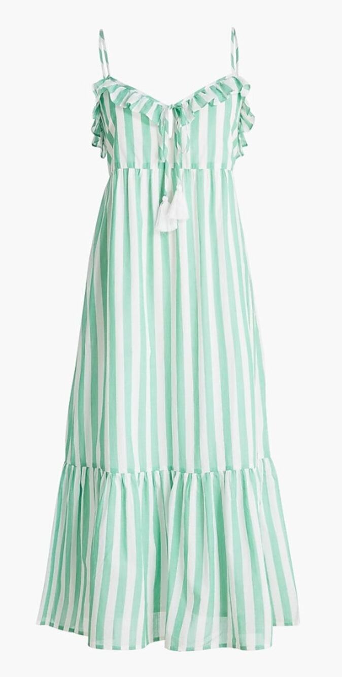 J. CREW FACTORY Ruffle Tiered Maxi Cover-Up Dress in Green White Size Medium